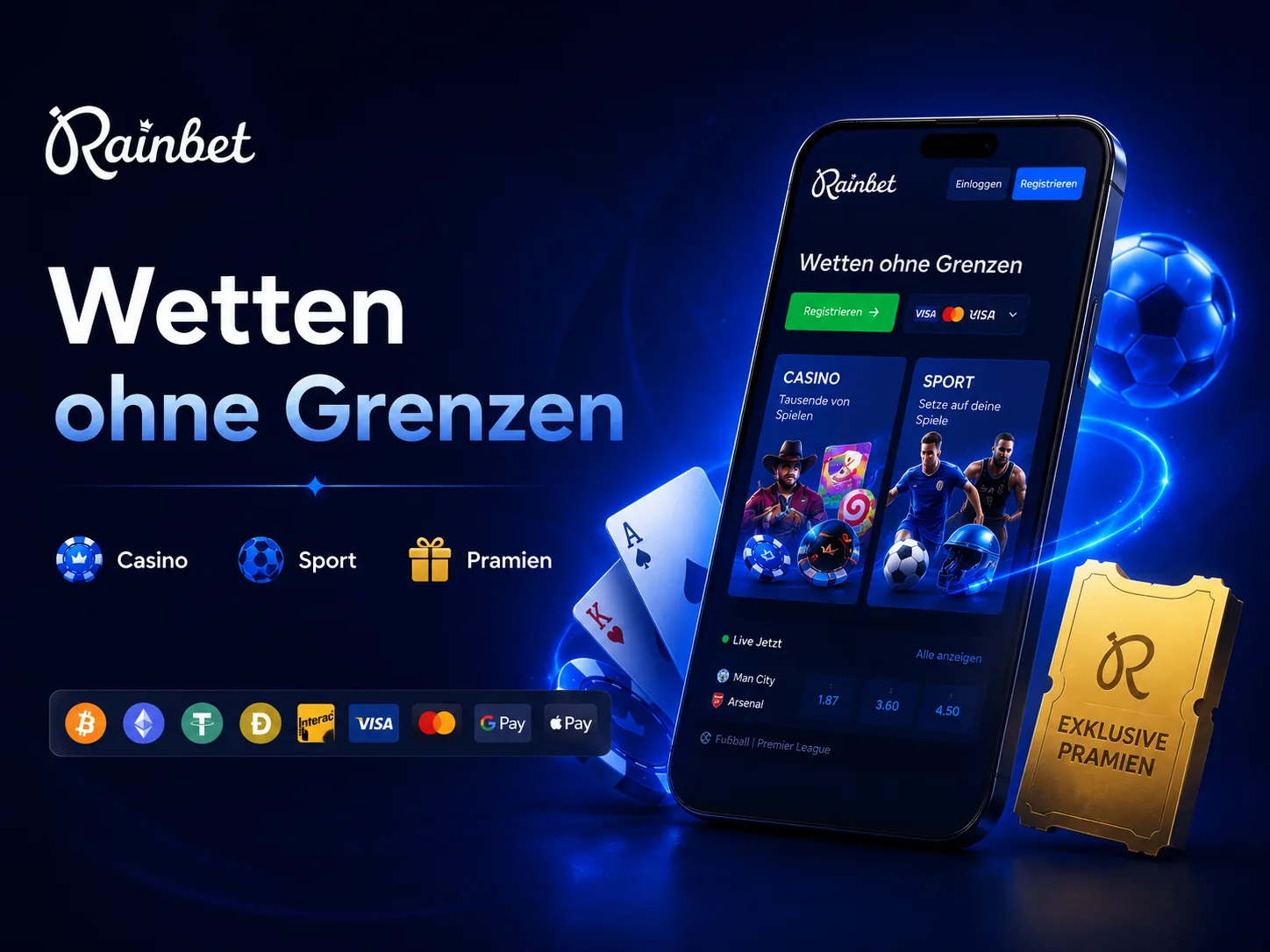 Rainbet Wetten ohne Grenzen mit Casino, Sport und Prämien