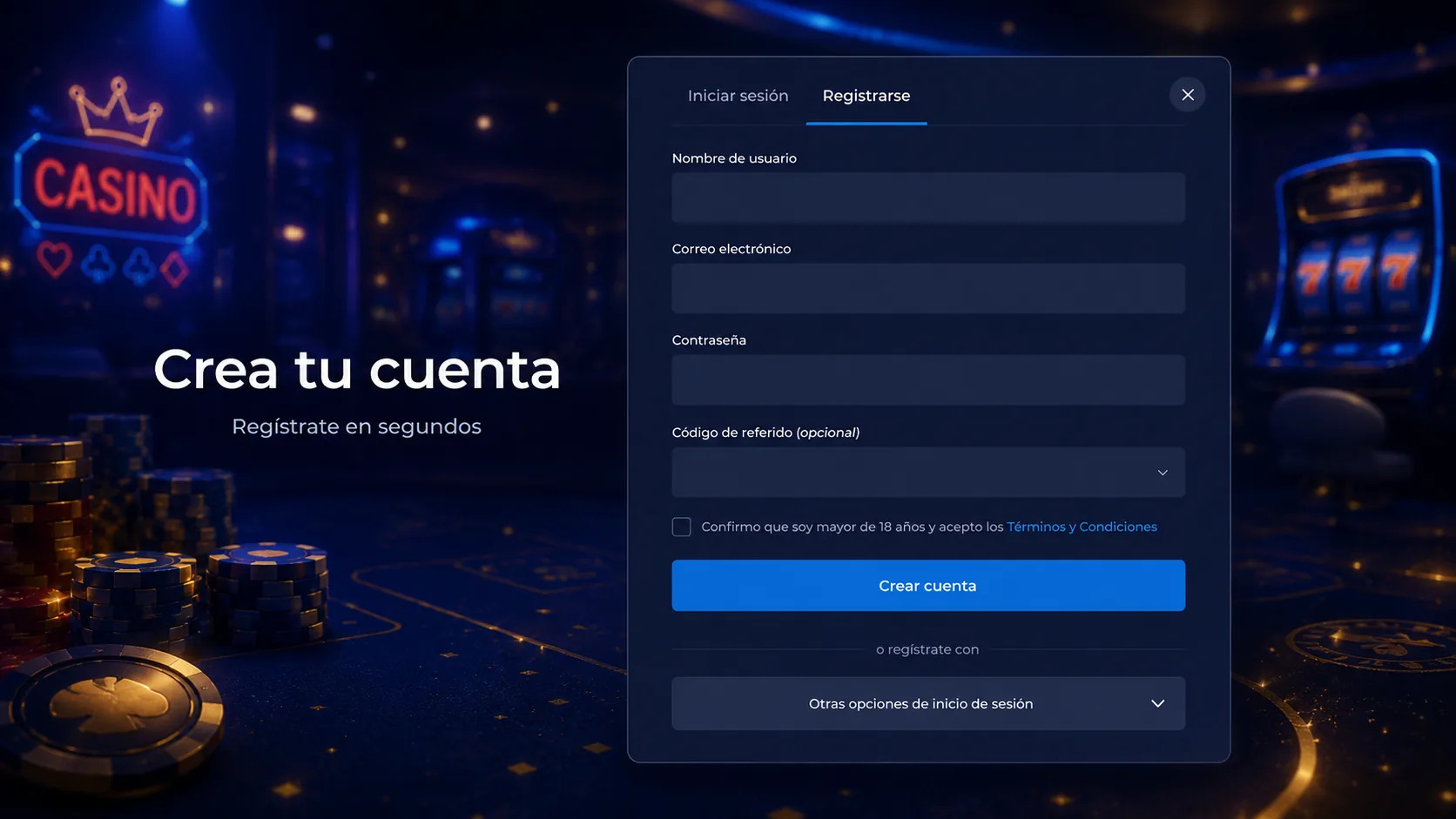 Formulario Rainbet crea tu cuenta en español
