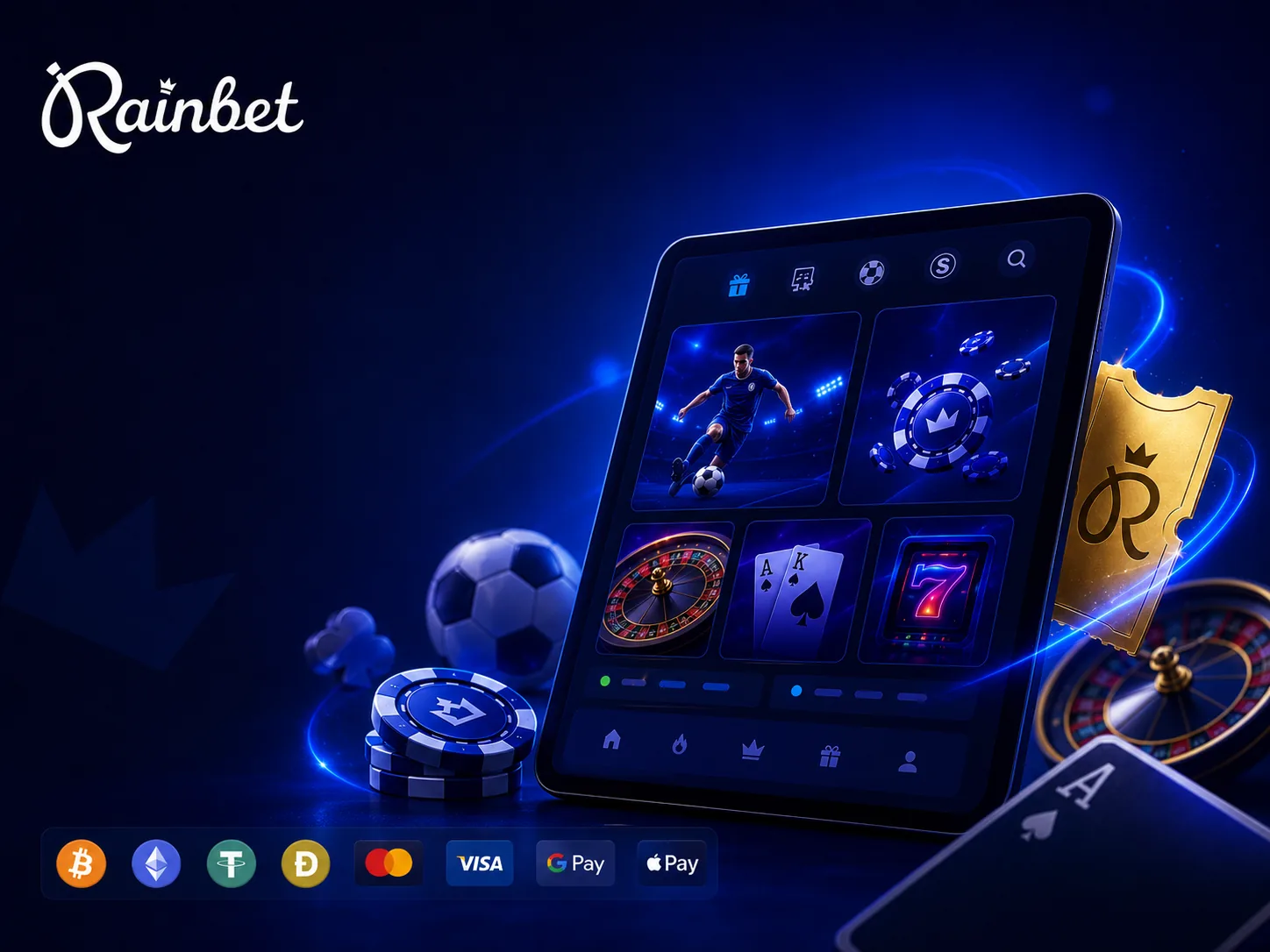 Rainbet mobile sportsbook and casino rewards screen