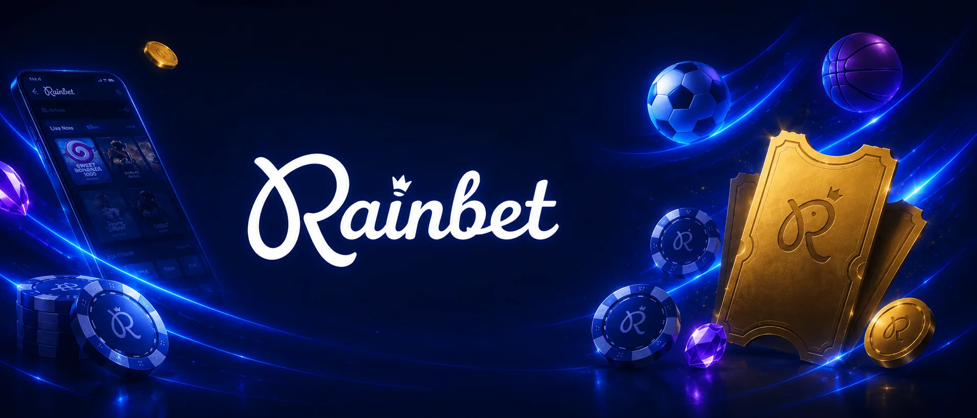 Rainbet separatore visuale con ticket e logo